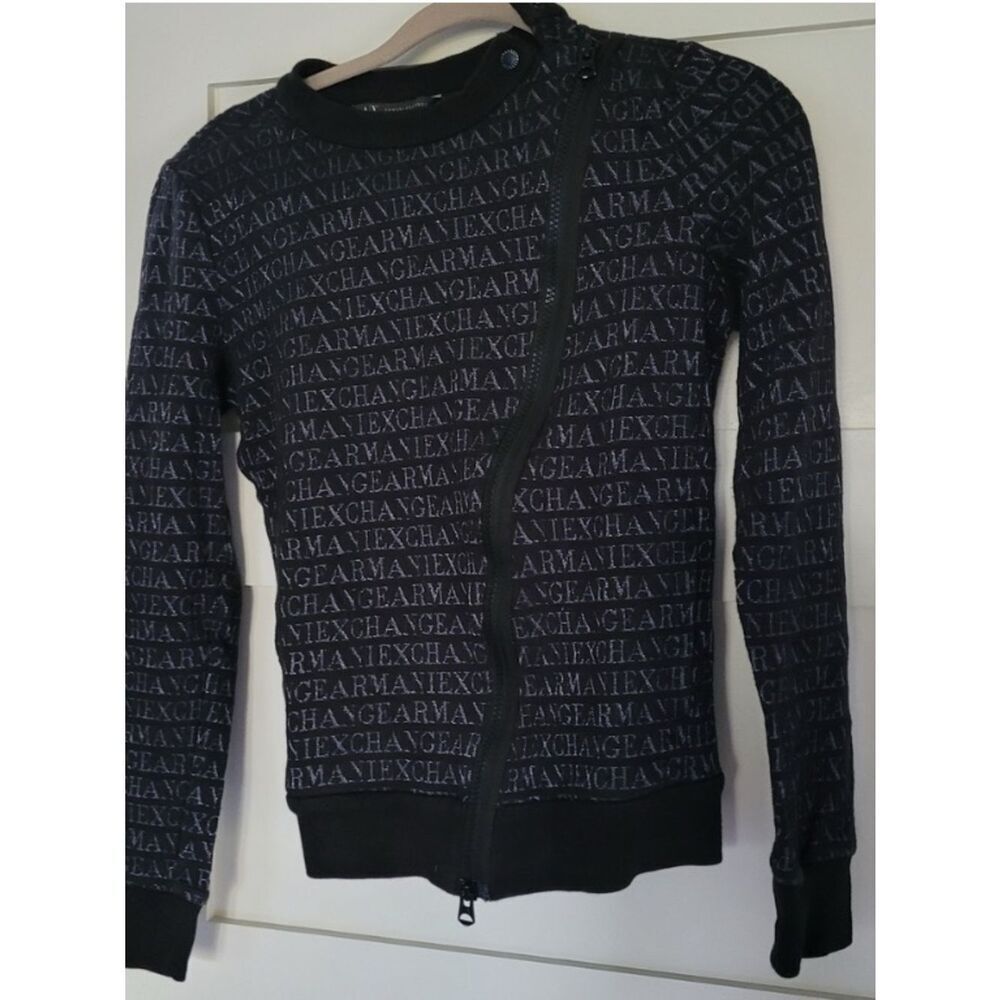 🛍️Armani Exchange Black Logo-Print Asymmetric Zip Sweater